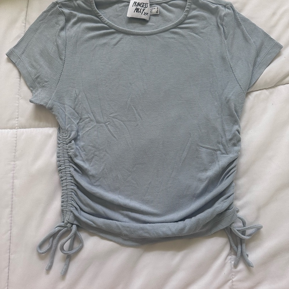 Princess Polly Blue Ruched Tie Front T-Shirt